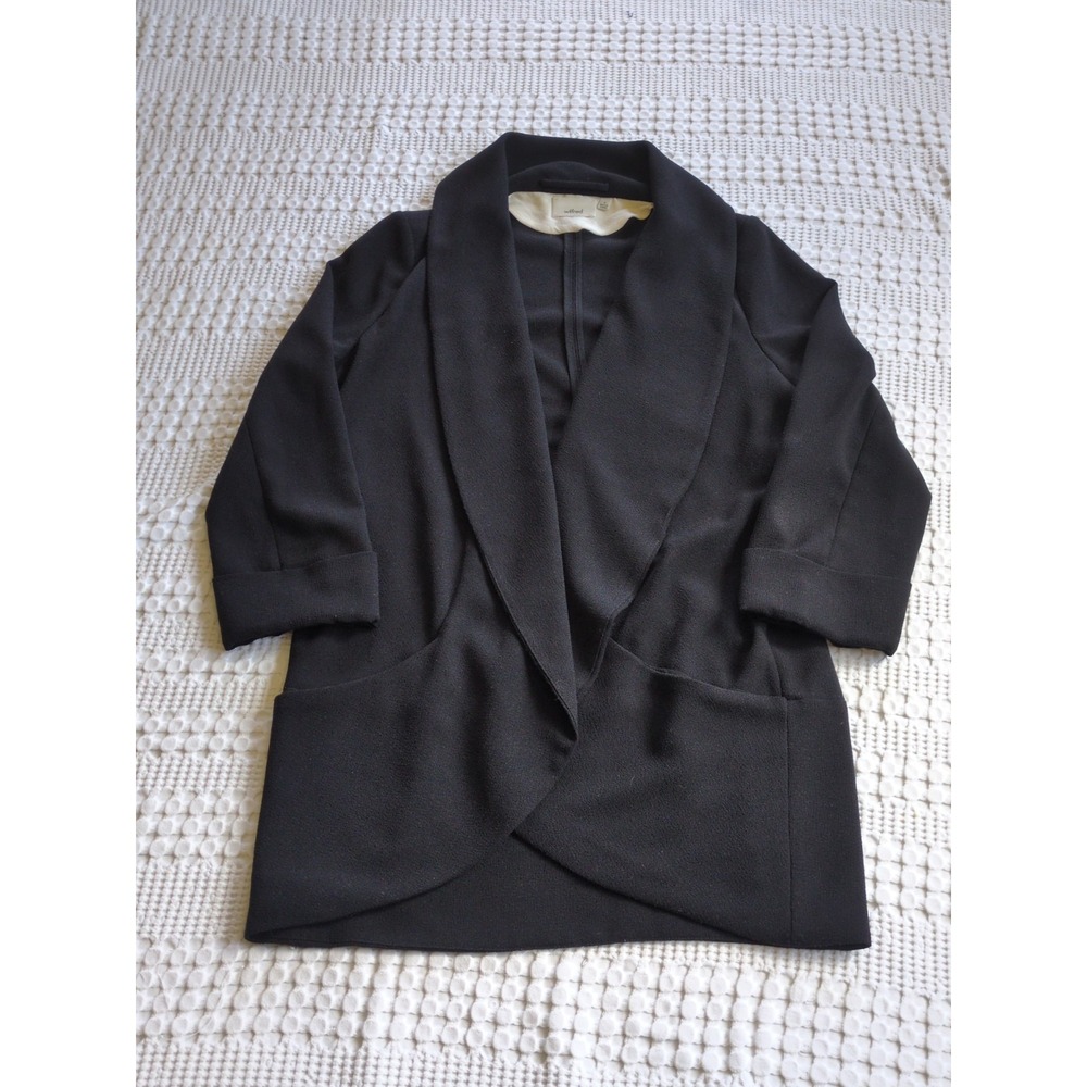 Aritzia Wilfred Chevalier Blazer Jacket Black Crepe Open Front Size 8 Office